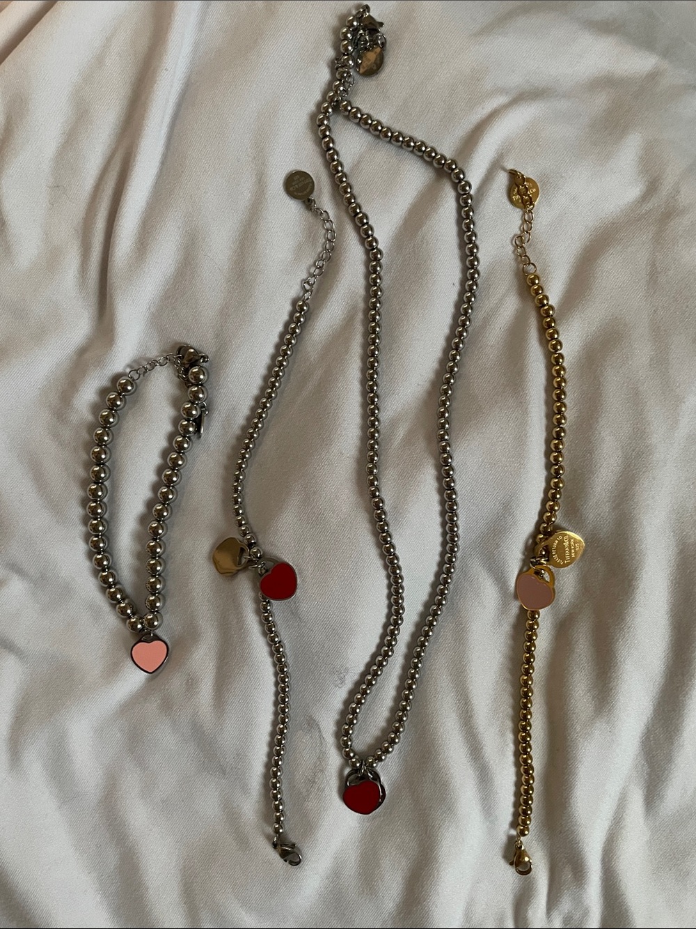 Bubble Silver and Gold Heart Charm Beaded Necklace and Bracelet Set. never worn
